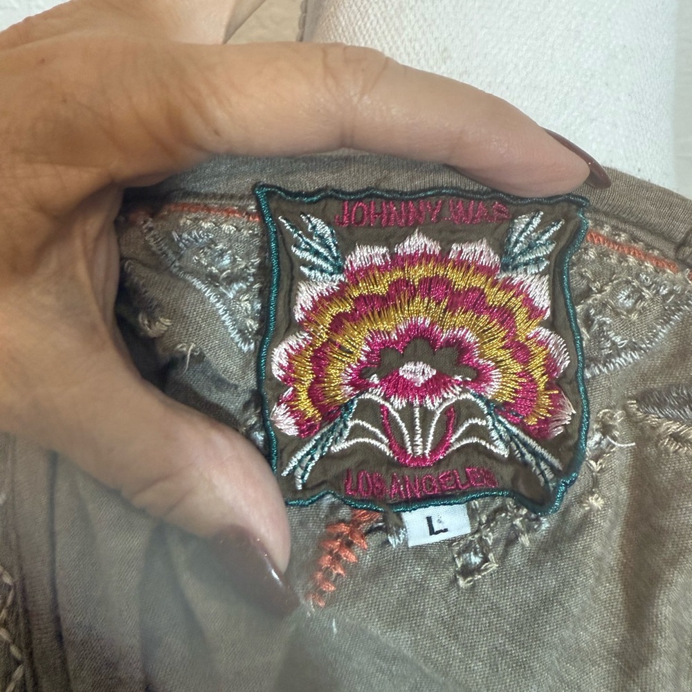Johnny Was Olive Green Embroidered Blouse - Picture 4 of 6